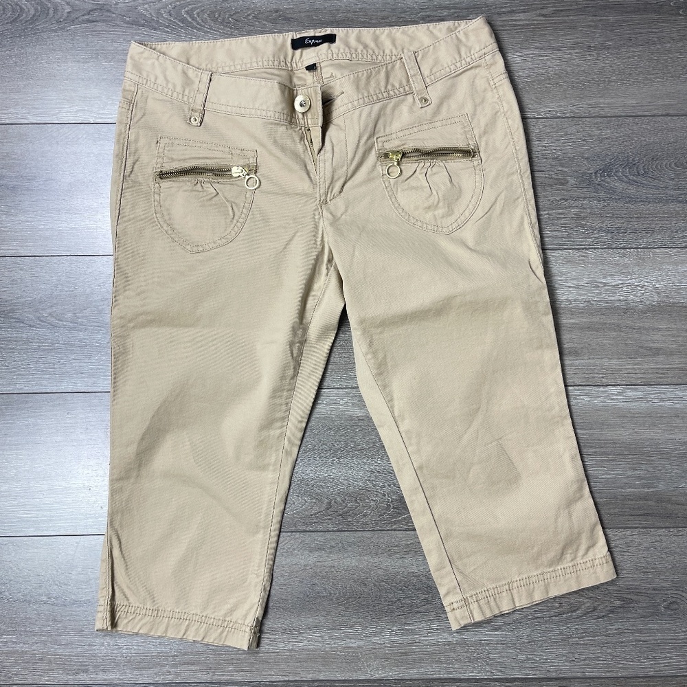Express Brown Capri Pants with‎ Zippers